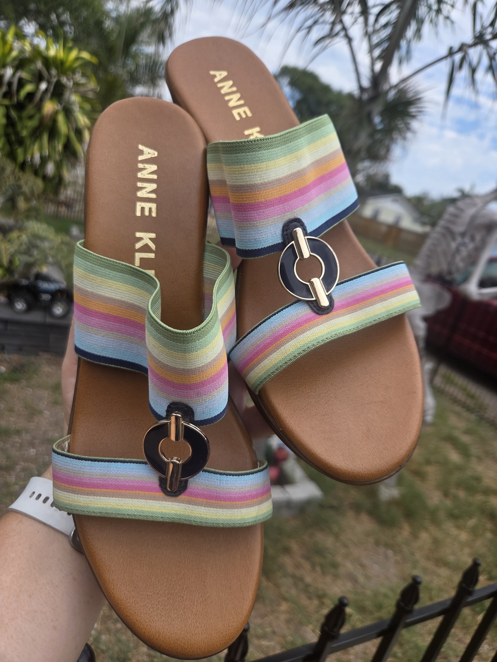 Anne Klein Women's Rainbow-Striped Slide Sandals - Multicolor Size 10.5